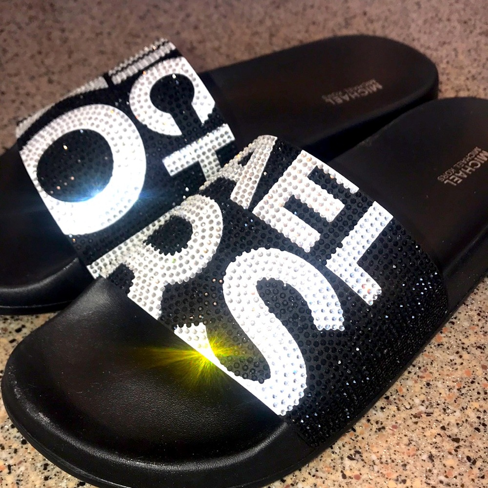 Michael Kors Black and White Slide Sandals